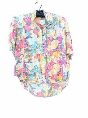 Maeve Pastel Floral Pintuck Button Blouse
